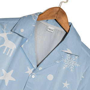 Baby Blue Christmas Reindeer Hawaiian Shirt with Snowflake Stars