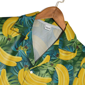 Banana Hawaiian Shirt on Dense Green Monstera Leaf Background