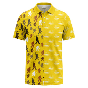 bigfoot golfers silhouette club pattern black polo shirt for men