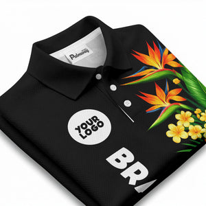 bird of paradise & hibiscus floral polo shirt for men