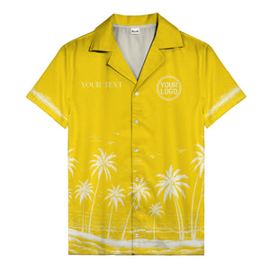 black and white palm trees & seagulls coastal scene hawaiian shirt