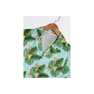 Black Elegant Monstera Hawaiian Shirt with Lime Green Mint Gradient Leaves