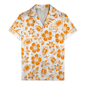 black hibiscus flowers & football silhouettes hawaiian shirt for men