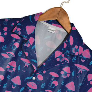 Black Psychedelic Neon Mushroom Hawaiian Shirt with Vibrant Trippy Colors