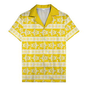 black sea turtles & white floral repeat hawaiian shirt for men