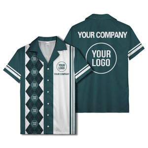 black white argyle stripes & custom logos golf hawaiian shirt