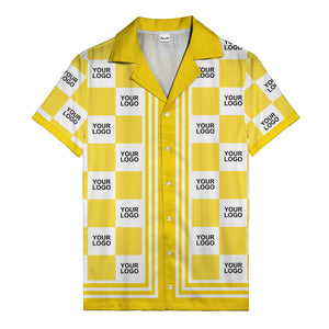 black white checkerboard barcode logo customizable hawaiian shirt