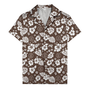 black & white hibiscus blooms & monstera leaves hawaiian shirt for men