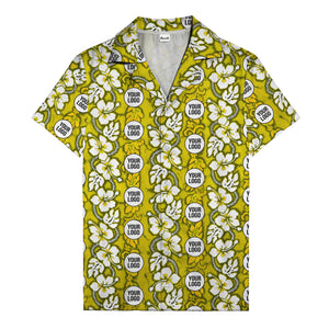 black & white hibiscus monstera custom logo hawaiian shirt for men