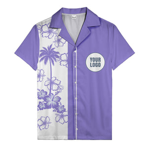 black white palm tree hibiscus panel graphic hawaiian shirt for men
