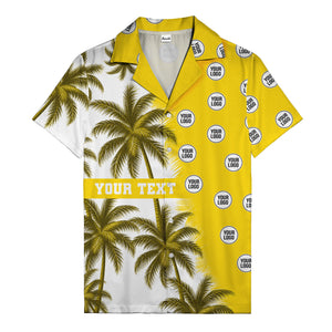 black & white palm tree repeat & custom logo hawaiian shirt for men