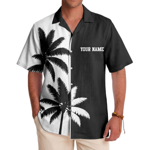 black white palm tree silhouette contrast tropical hawaiian shirt for men