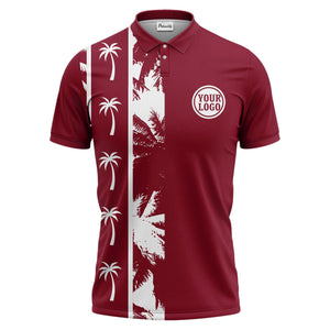 black white palm tree silhouette vertical stripe polo shirt for men