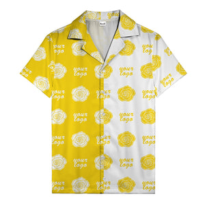 black white rose & custom logo repeat graphic hawaiian shirt