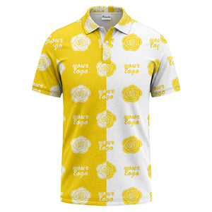 black white rose repeat custom logo monochrome polo shirt
