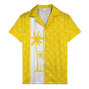 black white vertical palm trees & custom logo repeat hawaiian shirt