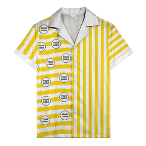 bold black-white stripe & circular logo hawaiian shirt
