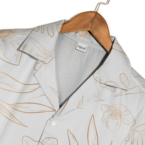 Botanical Line Art Hawaiian Shirt with Golden Bronze Flowers and Leaves