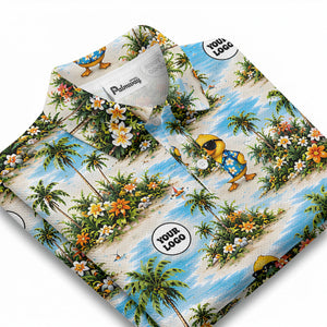 cartoon ducks & palm trees beach vacation polo shirt