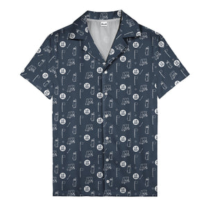 cartoon golf carts & clubs fairway fun dark green hawaiian shirt for men