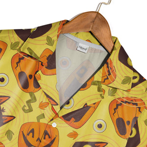 Cartoon Halloween Hawaiian Shirt with Jack-o-Lanterns and Black Cats