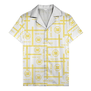 chain link grid custom logo text monochrome black white hawaiian shirt