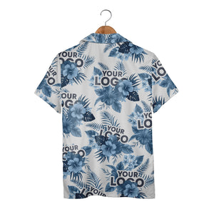 Clean White Corporate Hawaiian Shirt with Monstera Leaf Logo Design