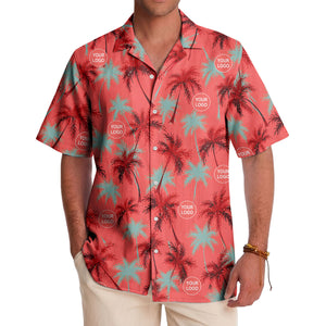 coral red watercolor palm trees & custom logos hawaiian shirt