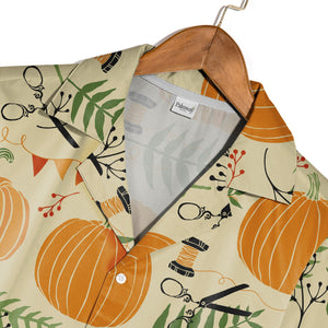 Crafty Autumn Pumpkin Hawaiian Shirt with Scissors and Thread