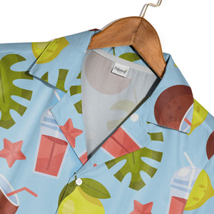 Cream Coconut Cocktail Hawaiian Shirt with Monstera Melon and Conch Shells