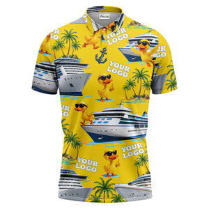 cruise ship & sunglasses ducks cartoon islands polo shirt for men