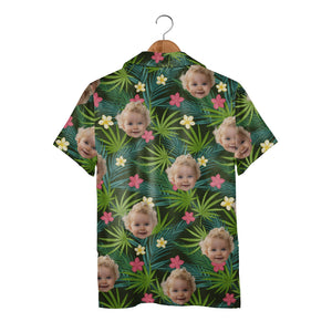 Custom Child Face Hawaiian Shirt with Tropical Hibiscus Garden