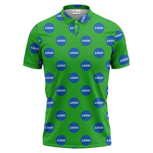 custom color logo polo shirt | bold branded repeating pattern