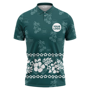 custom color tropical hawaiian polo shirt | hibiscus & palm tree all-over print