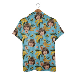 Custom Face Child Banana Leaf Hawaiian Shirt in Bright Yellow Tropical