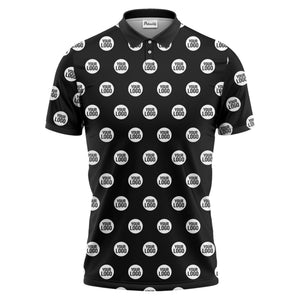 custom geometric circles logo polo shirt in red white black for men