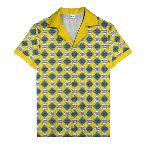 custom logo diamond grid pattern hawaiian shirt for men