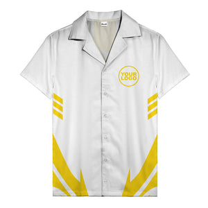 custom logo geometric stripes hawaiian shirt men's aloha button down