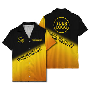 custom logo gradient black white corporate hawaiian shirt