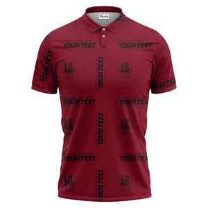 custom logo & text repeat pattern black polo shirt for men
