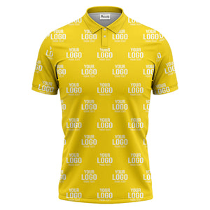 custom logo & text repeat pattern black white gold polo shirt