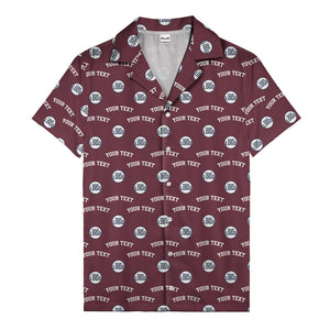 Custom Logo & Text Repeating Red White Blue Illustrated Hawaiian Shirt For Men