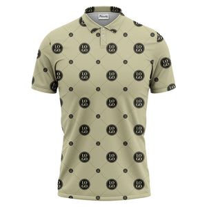 geometric logo repeating polo hawaiian shirt