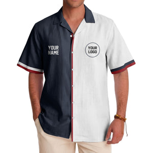 custom name & logo circle navy hawaiian shirt for bowlers