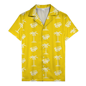 custom palm trees & your logo repeat black gold hawaiian shirt