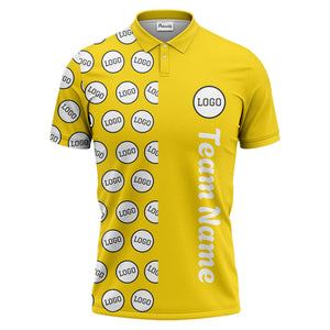 custom team logo polka dot repeat black & white polo shirt for men