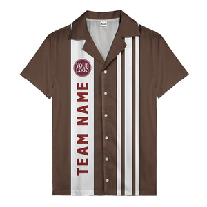 Custom Team Logo Striped Maroon Black White Hawaiian Shirt For Men