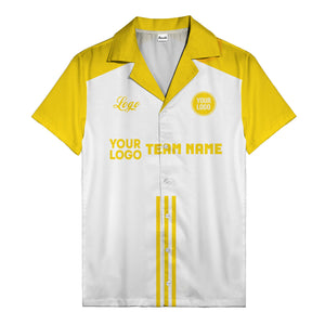 customizable black white bowling team logo & name hawaiian shirt for men