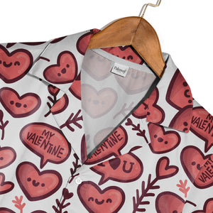 Decorative Hearts Hawaiian Shirt with Floral Patterns and Swirl Designs