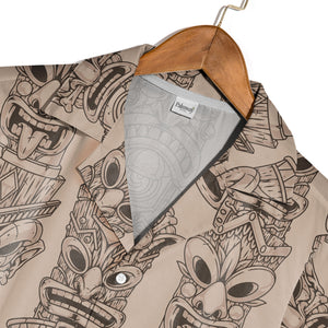 Dense Tiki Mask and Feather Hawaiian Shirt on Deep Teal